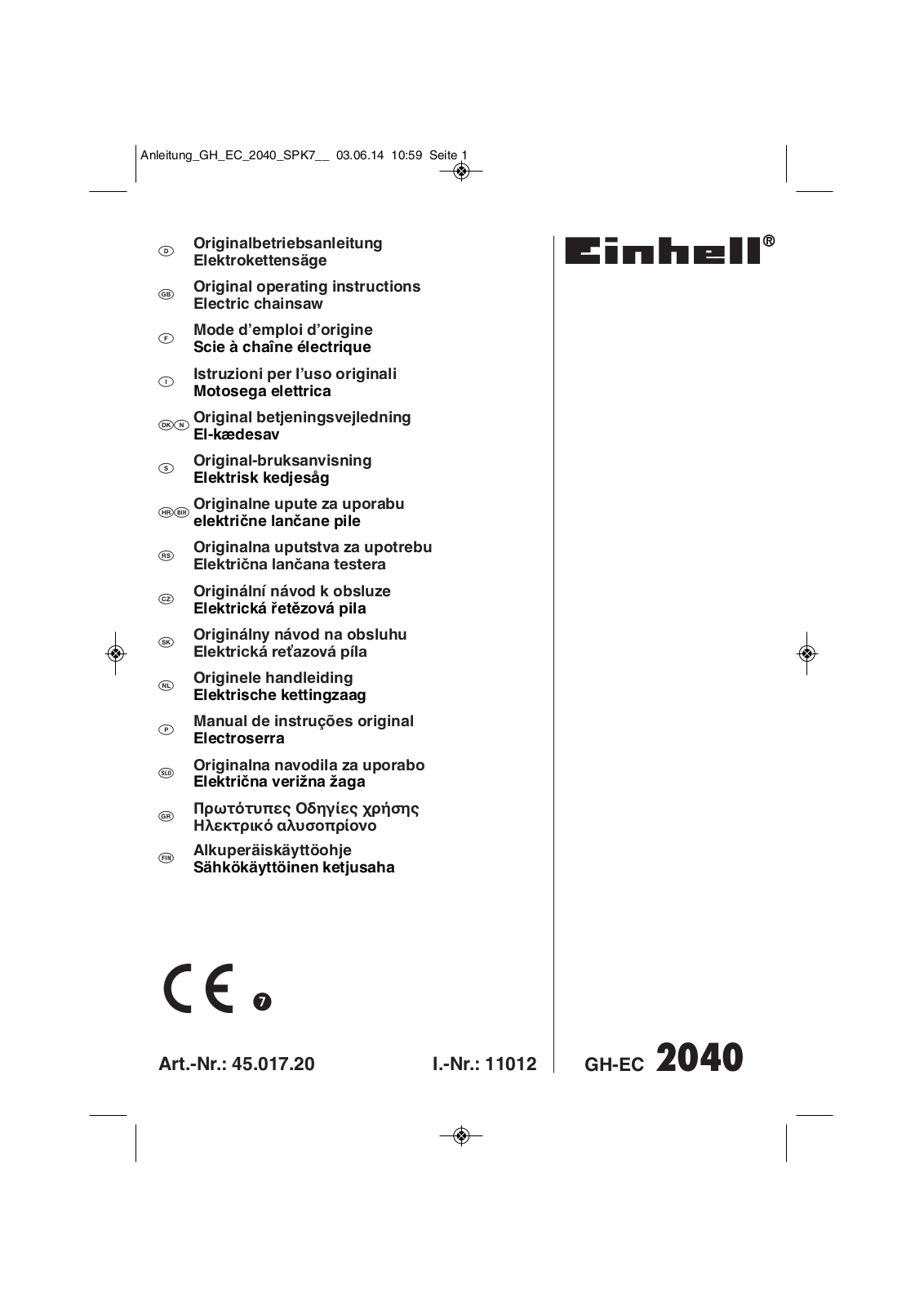 Einhell GH-EC 2040 User Manual