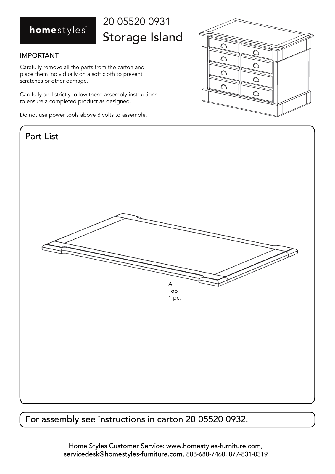 Homestyles 20 05520 0931 Assembly Instructions