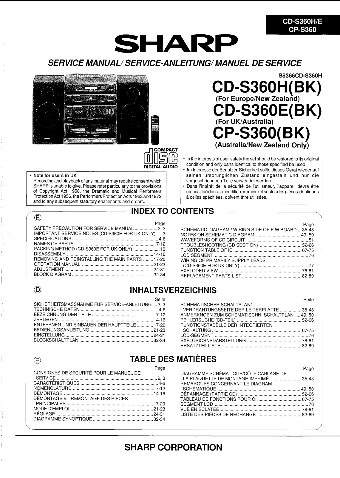 SHARP CD-S360_CPS360 SERVICE MANUAL