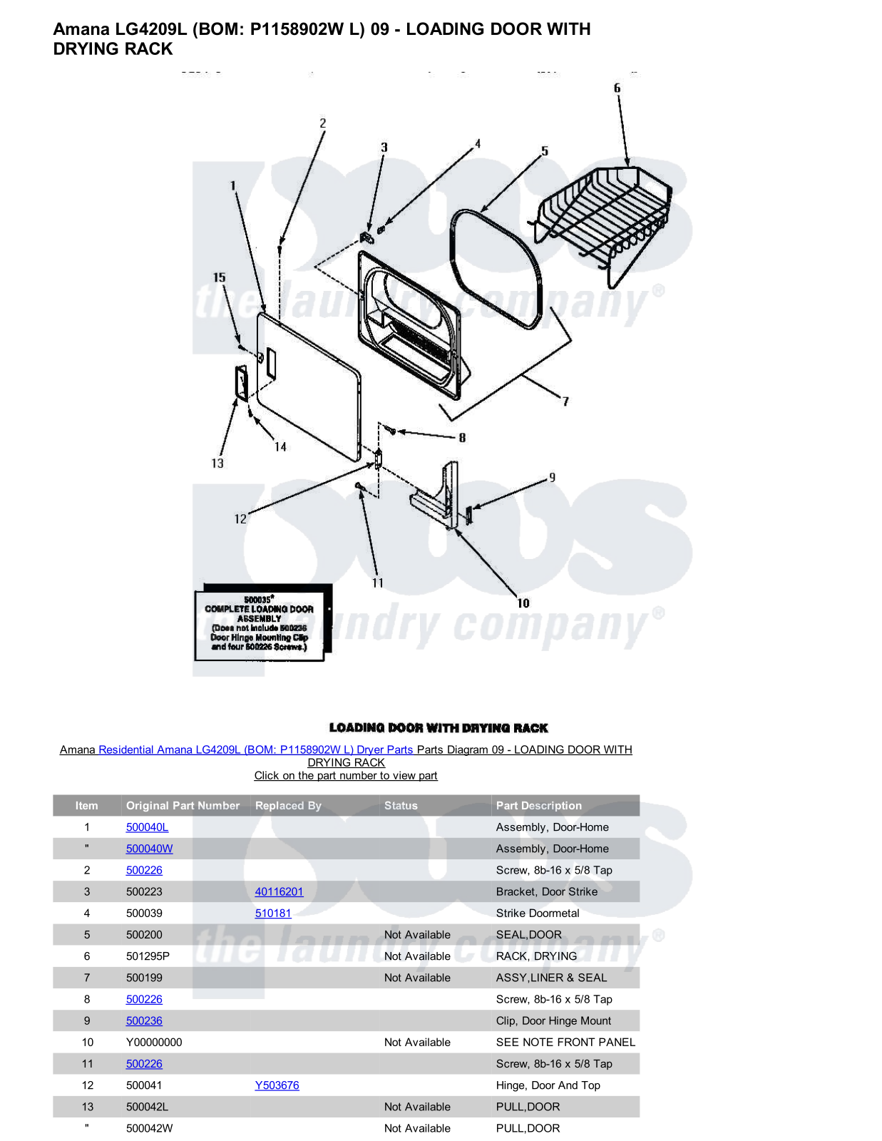 Amana LG4209L Parts Diagram