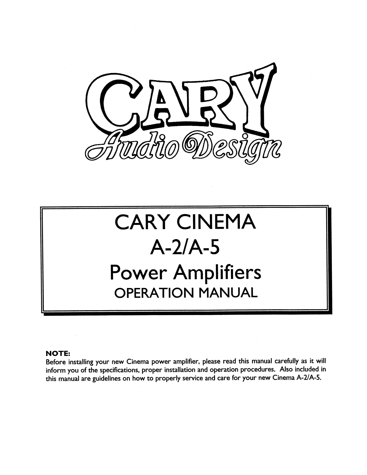 Cary Audio Cinema A2 Owner's Manual