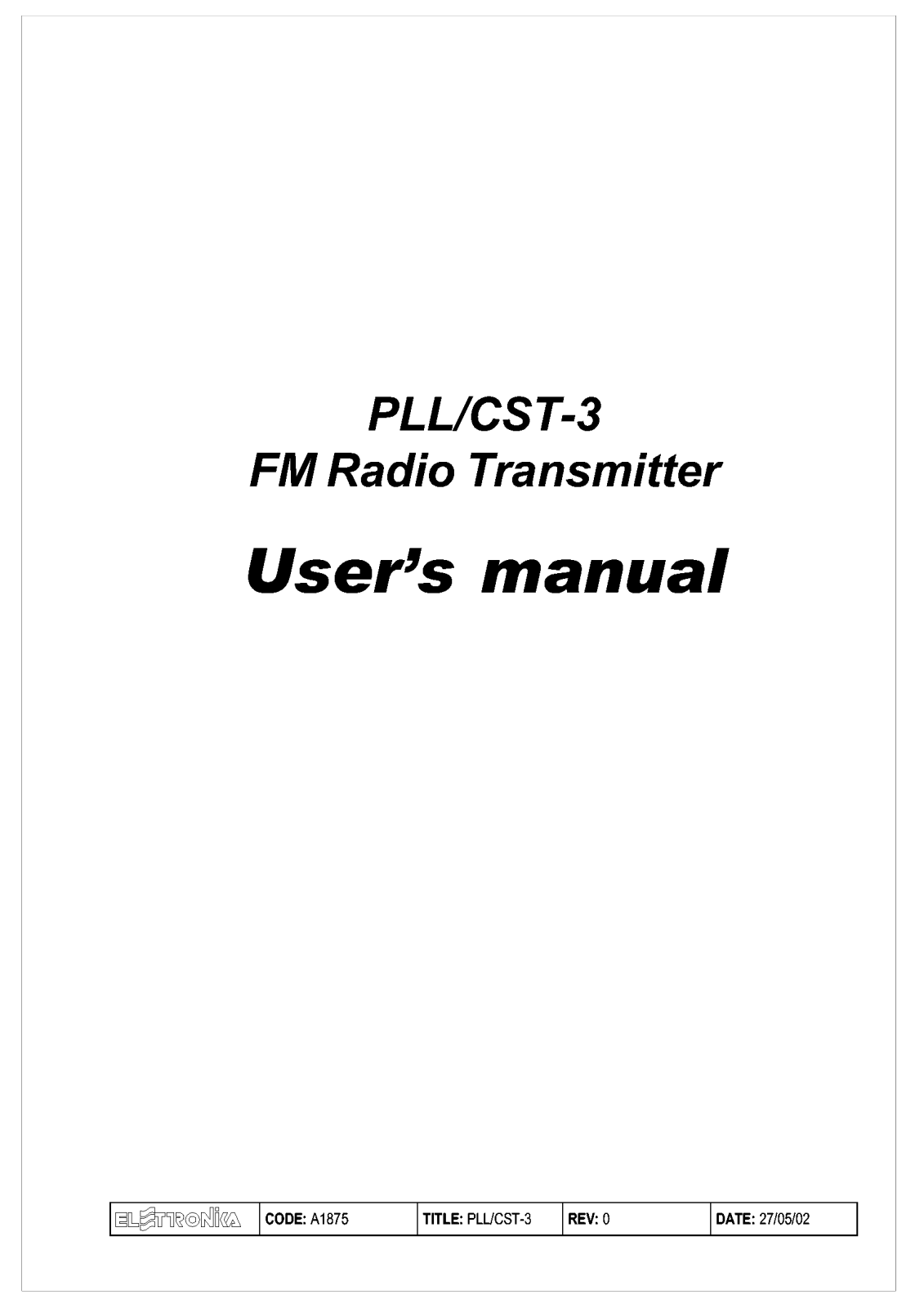 Elettronika PLLCS User Manual