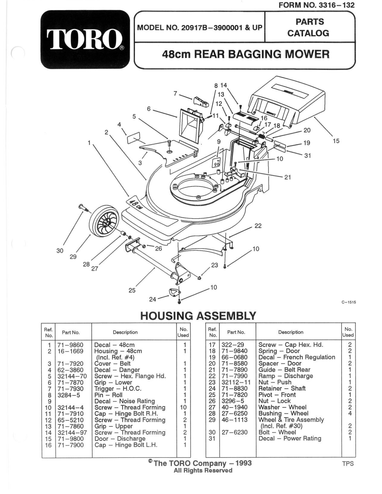 Toro 20917B, 20916B Parts Catalogue