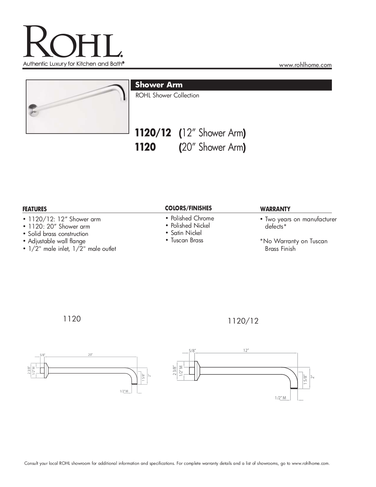 Rohl 1120SG Specifications