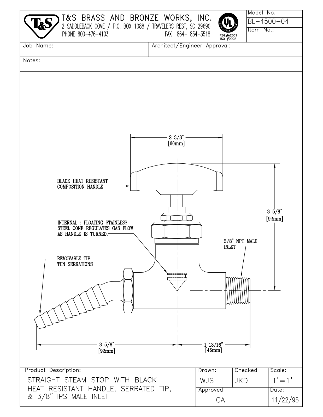 T & S Brass & Bronze Works BL-4500-04 General Manual