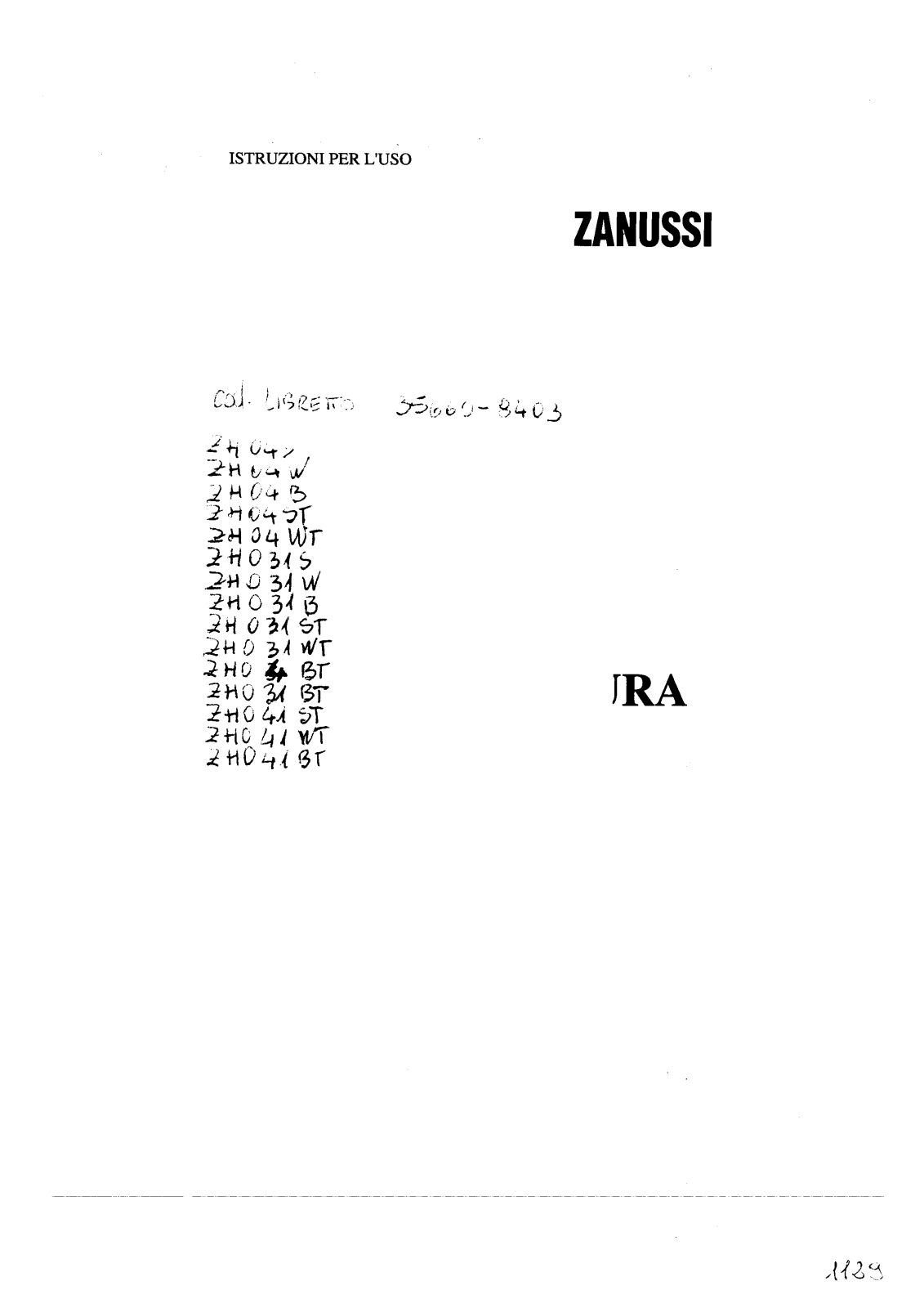 Zanussi ZH04W, ZH031W, ZH031B User Manual