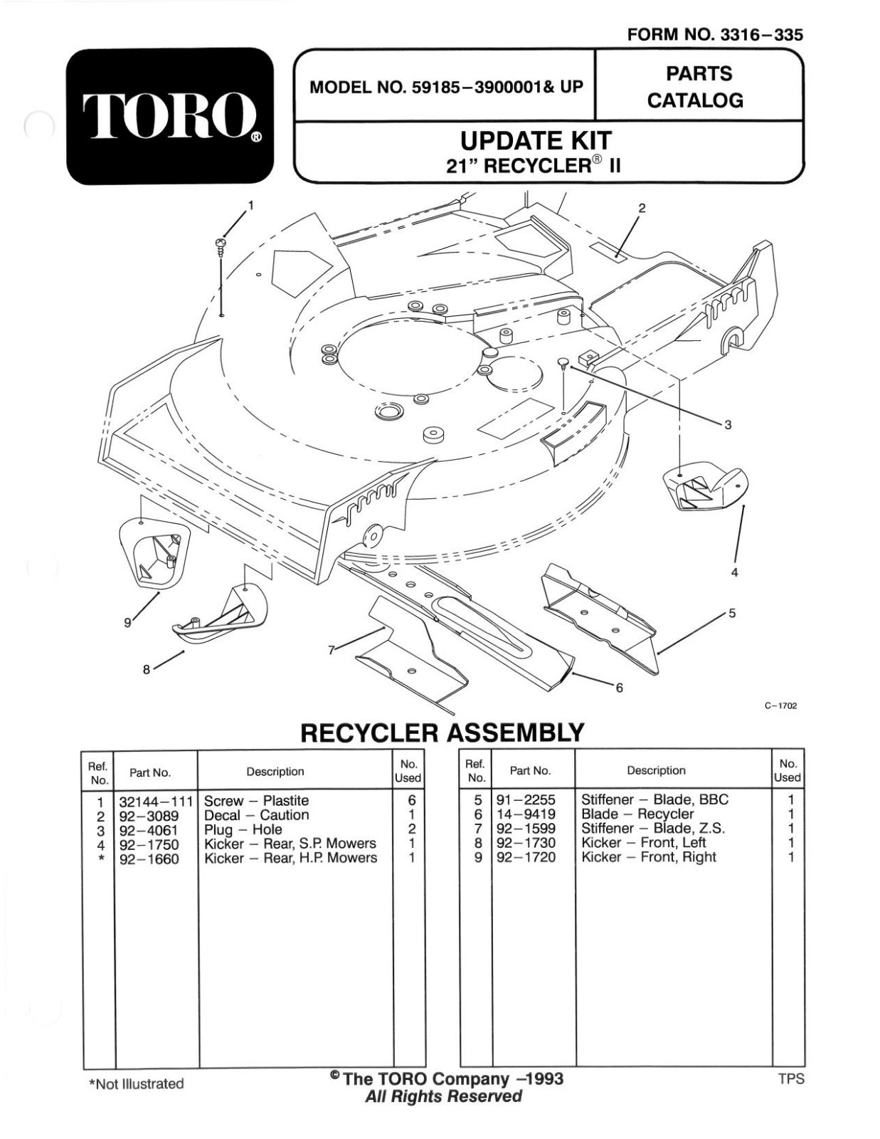 Toro 59185 Parts Catalogue