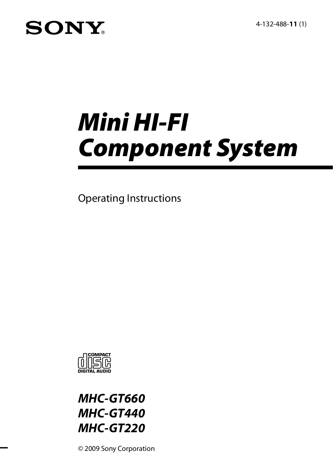 Sony MHC-GT660, MHC-GT440, MHC-GT220 Operating Instructions Manual