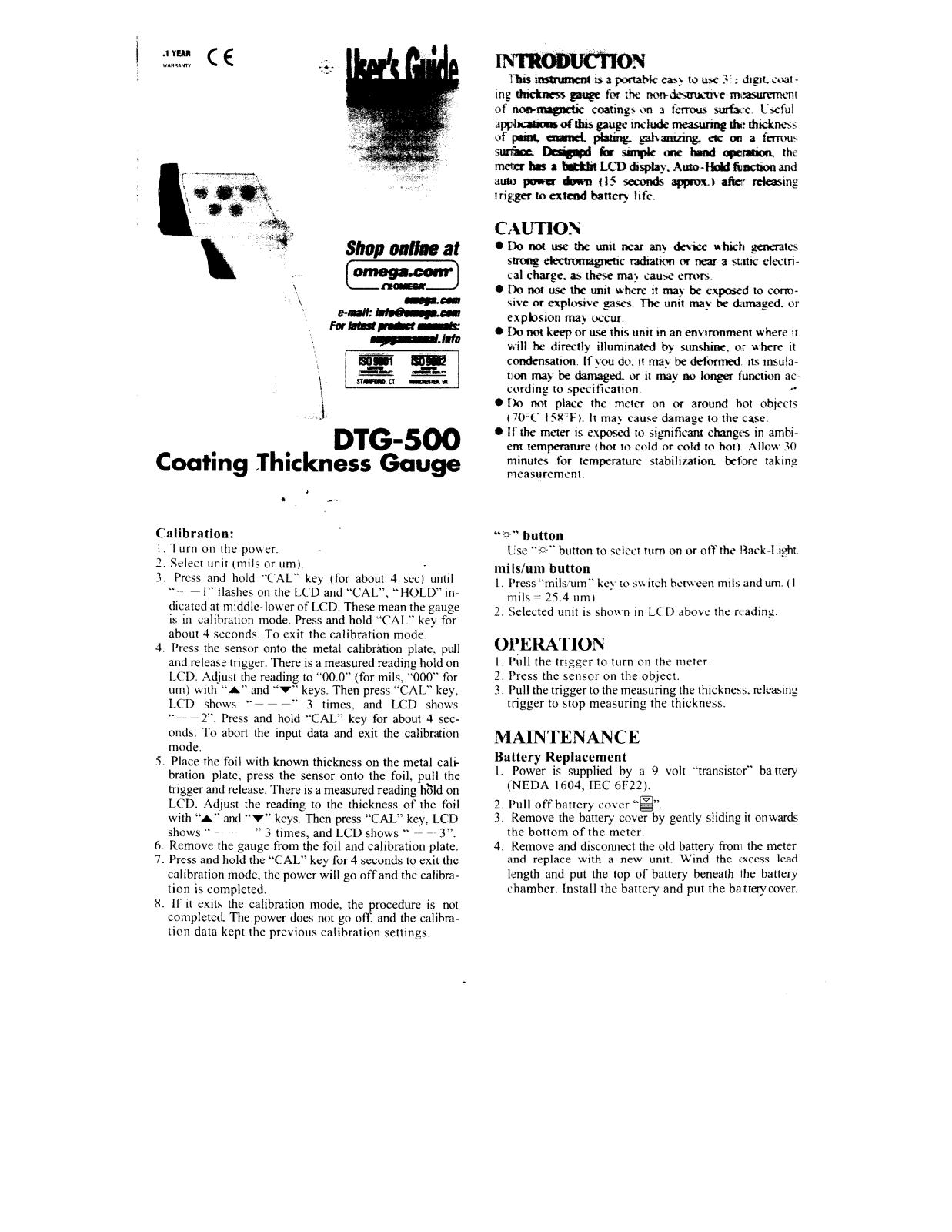 Omega DTG-500 User guide - ManualMachine.com