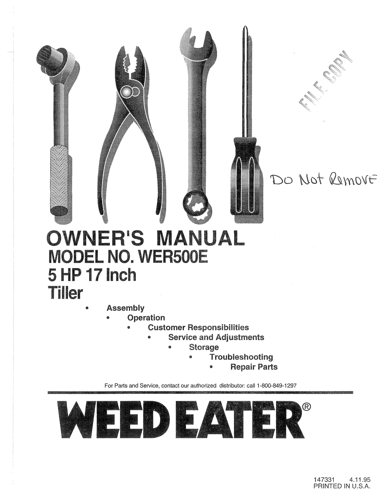 Weed Eater 147331, WER500E User Manual