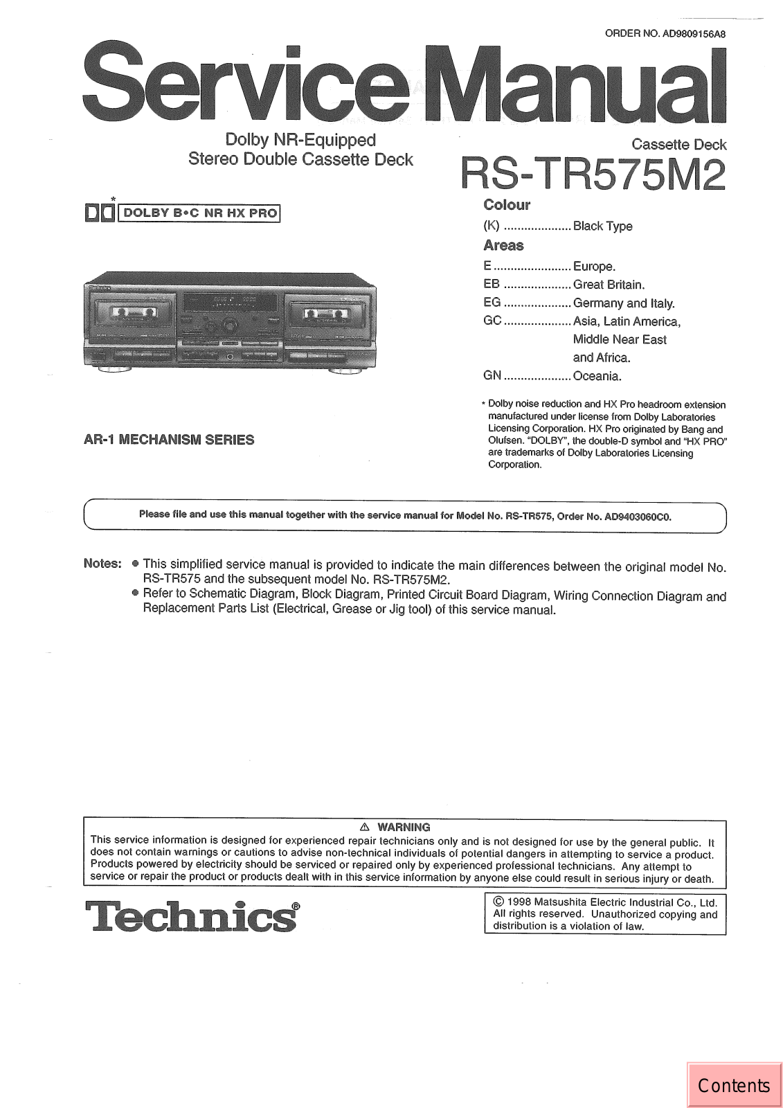 Technics RSTR-575-M-2 Service manual