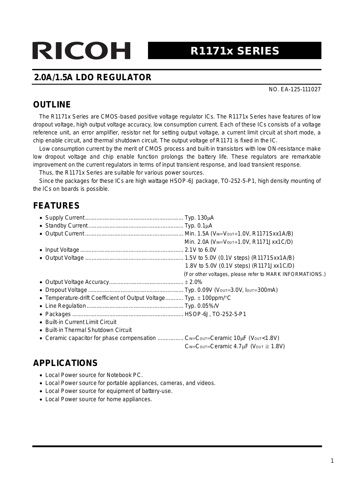 RICOH R1171x Technical data