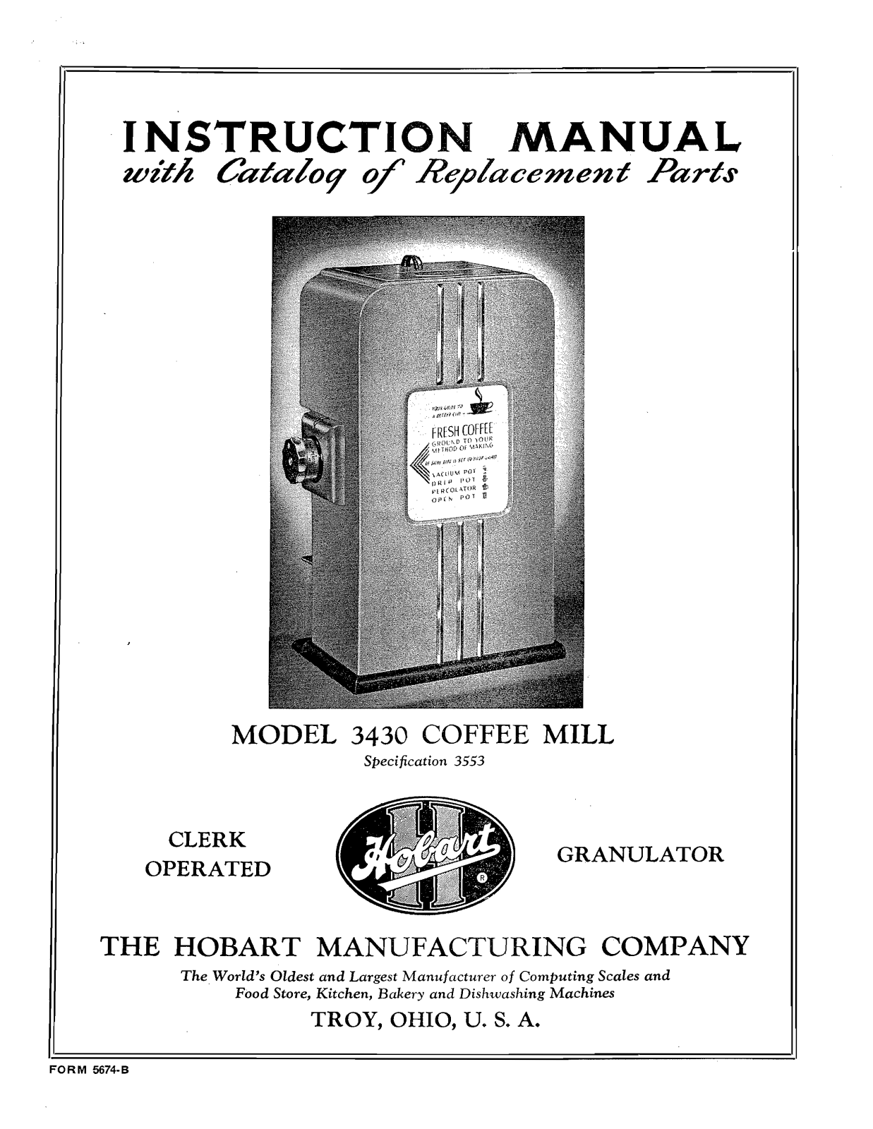 Hobart 3430 Installation Manual