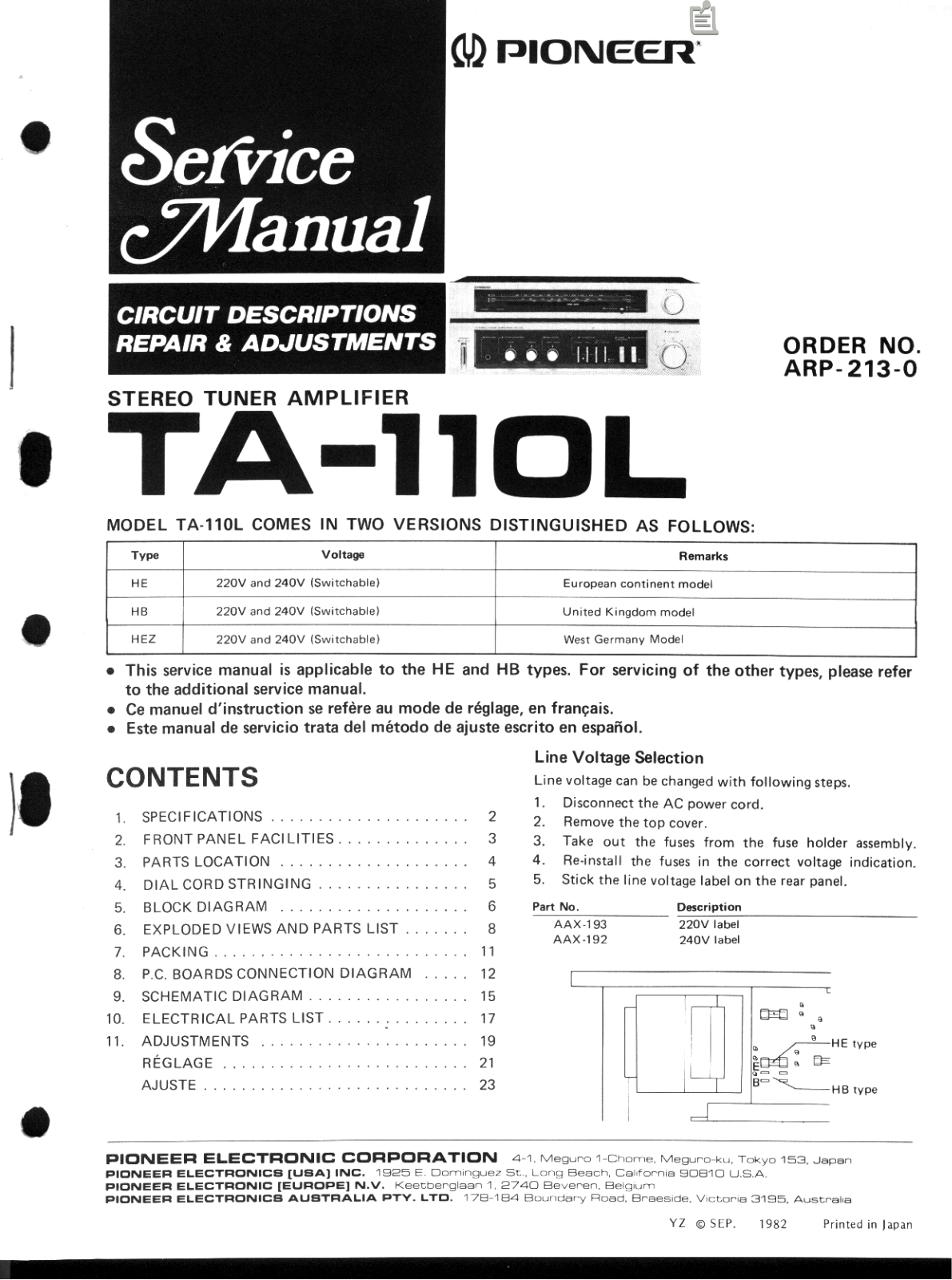 Pioneer TA-110-L Service manual