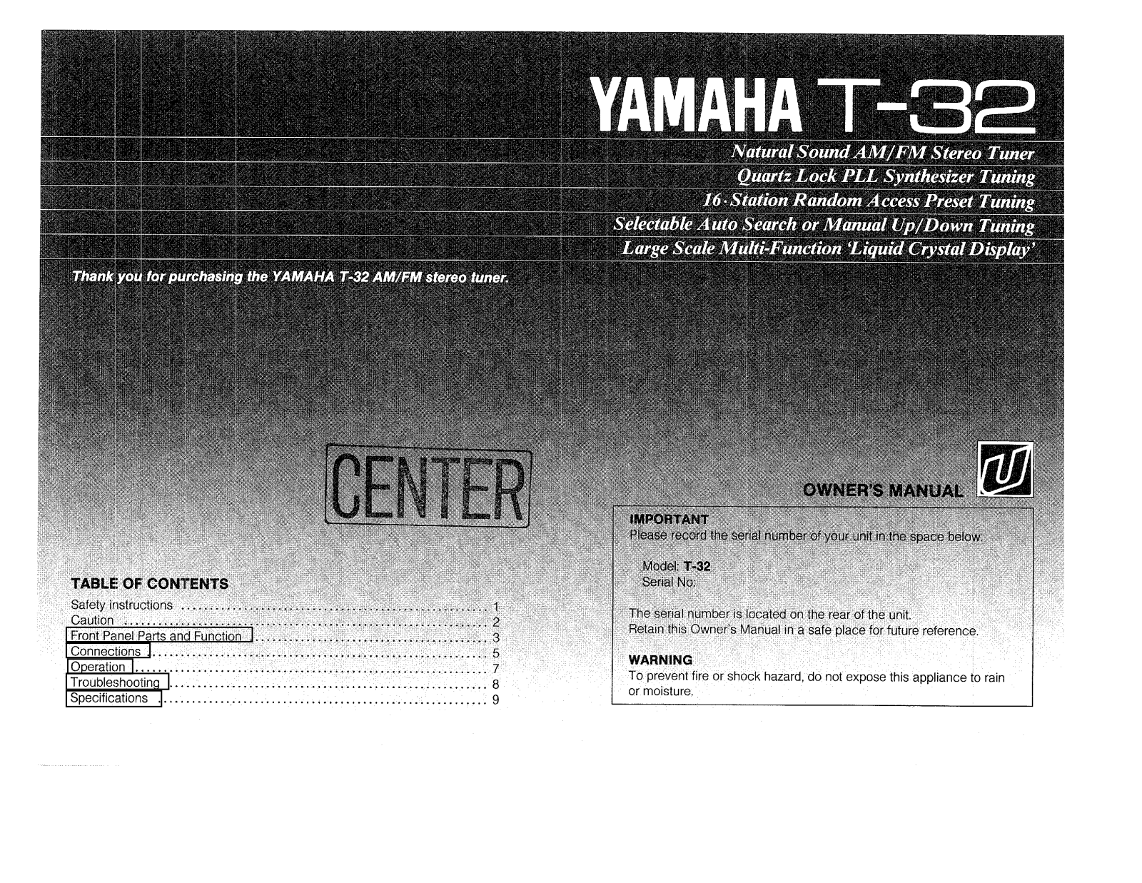 Yamaha T-32 Owners manual