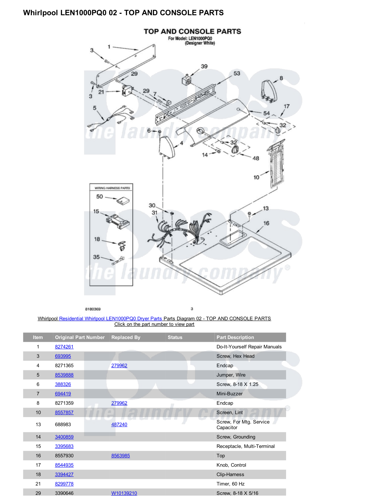 Whirlpool LEN1000PQ0 Parts Diagram