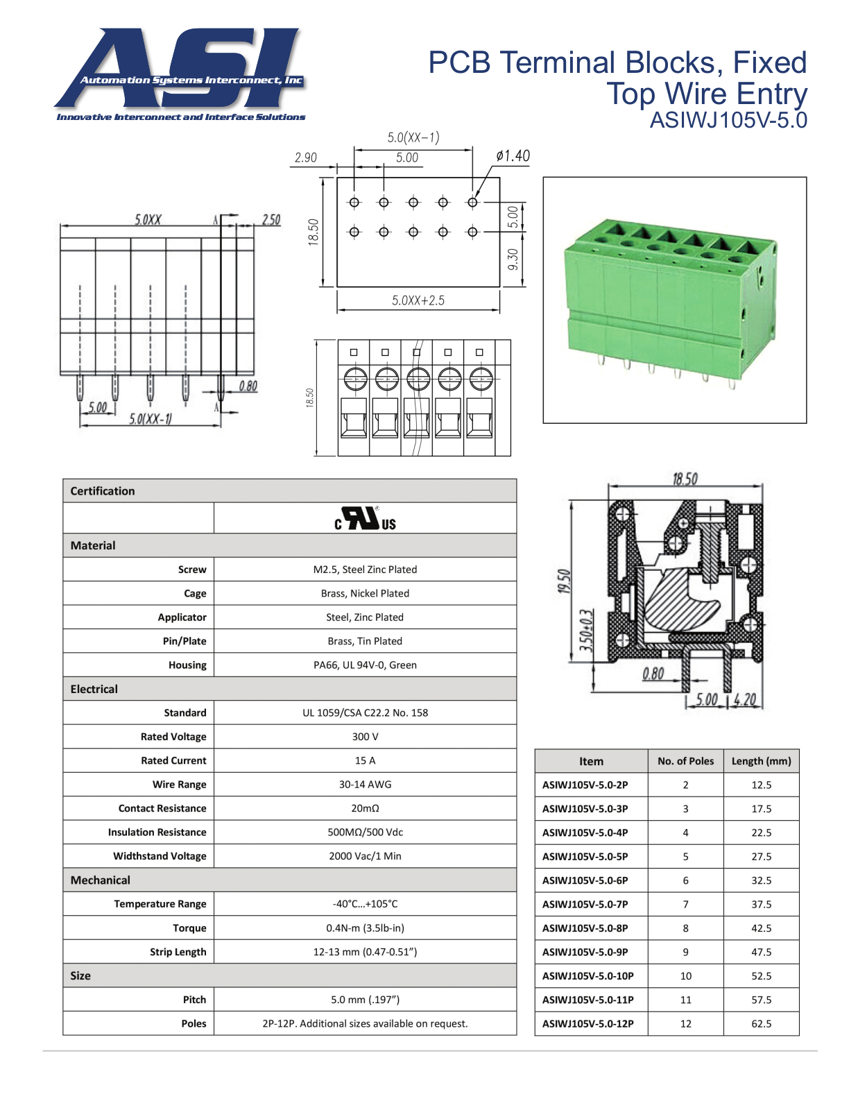 ASI-Automation Systems Interconnect ASIWJ105V-5.0 Data Sheet