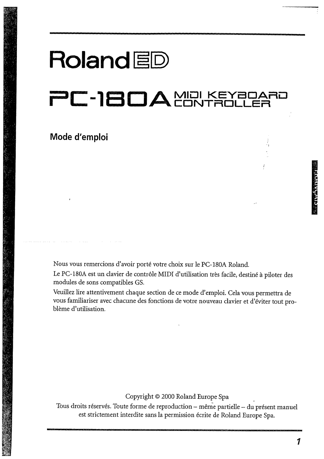 Roland PC-180A User Manual