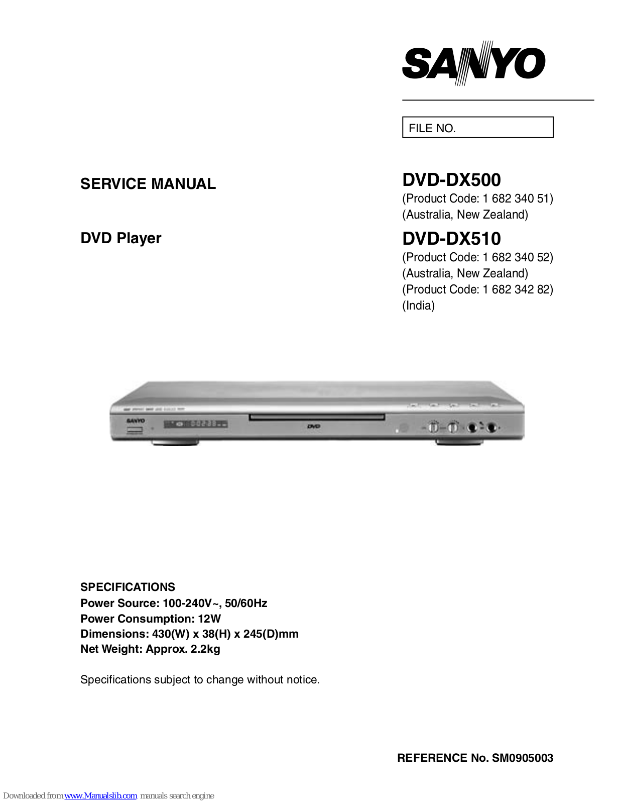 Sanyo DVD-DX500,DVD-DX510 Service Manual