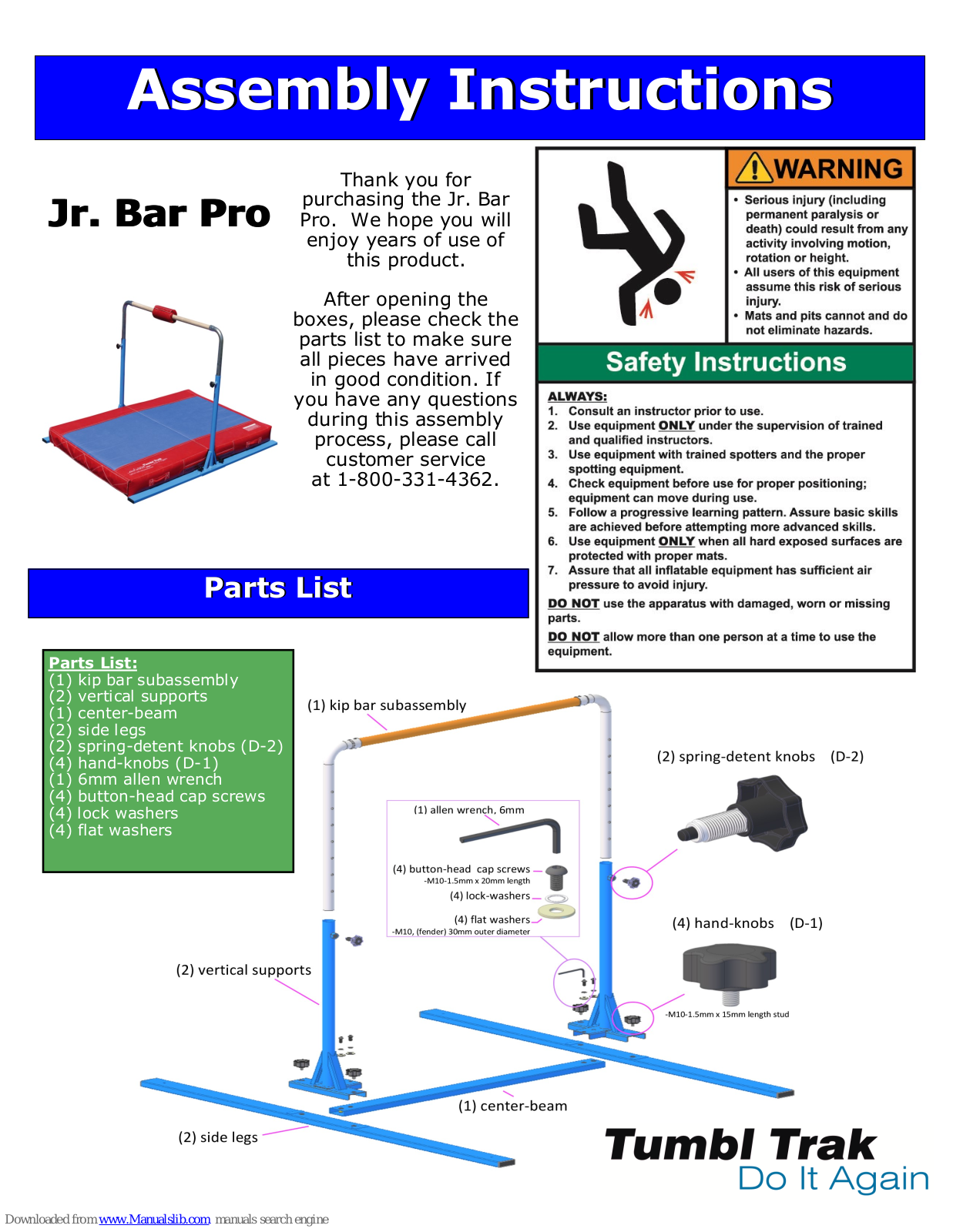 Tumbl Trak Jr. Bar Pro Assembly Instructions Manual