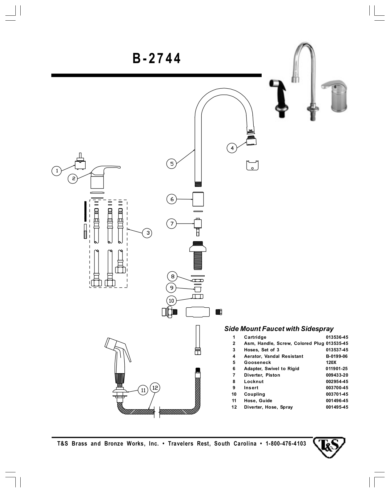 T&S Brass Manuals B-2744 Parts List