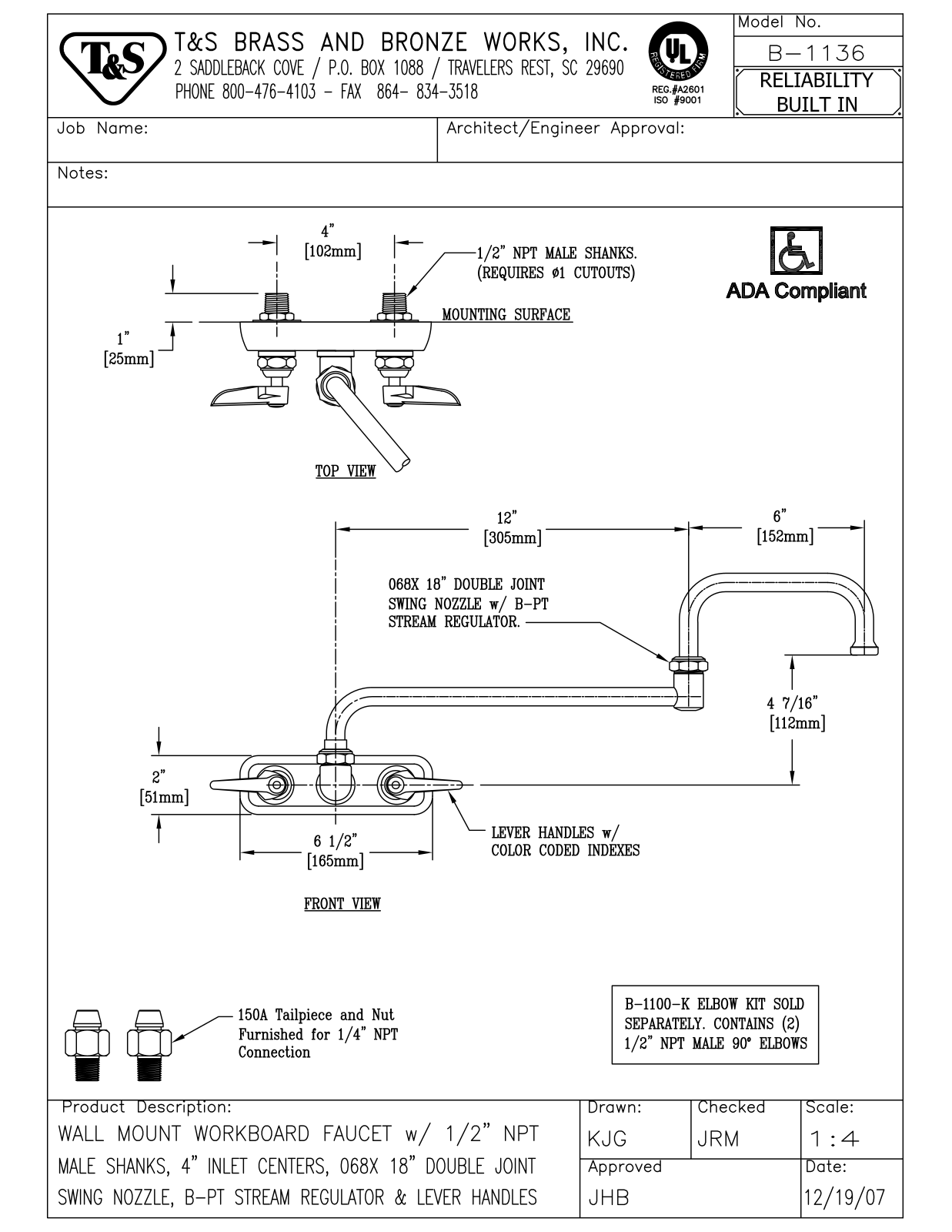 T & S Brass & Bronze Works B-1136 General Manual