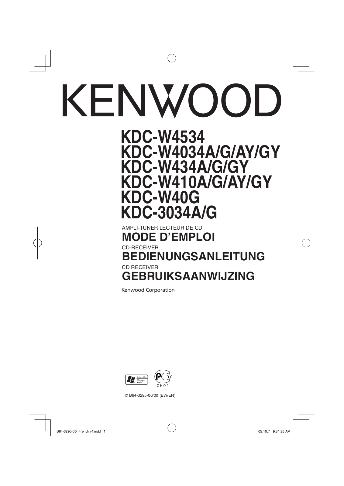 Kenwood KDC-W4034, KDC-3034, KDC-W4534, KDC-W410, KDC-W40G User Manual