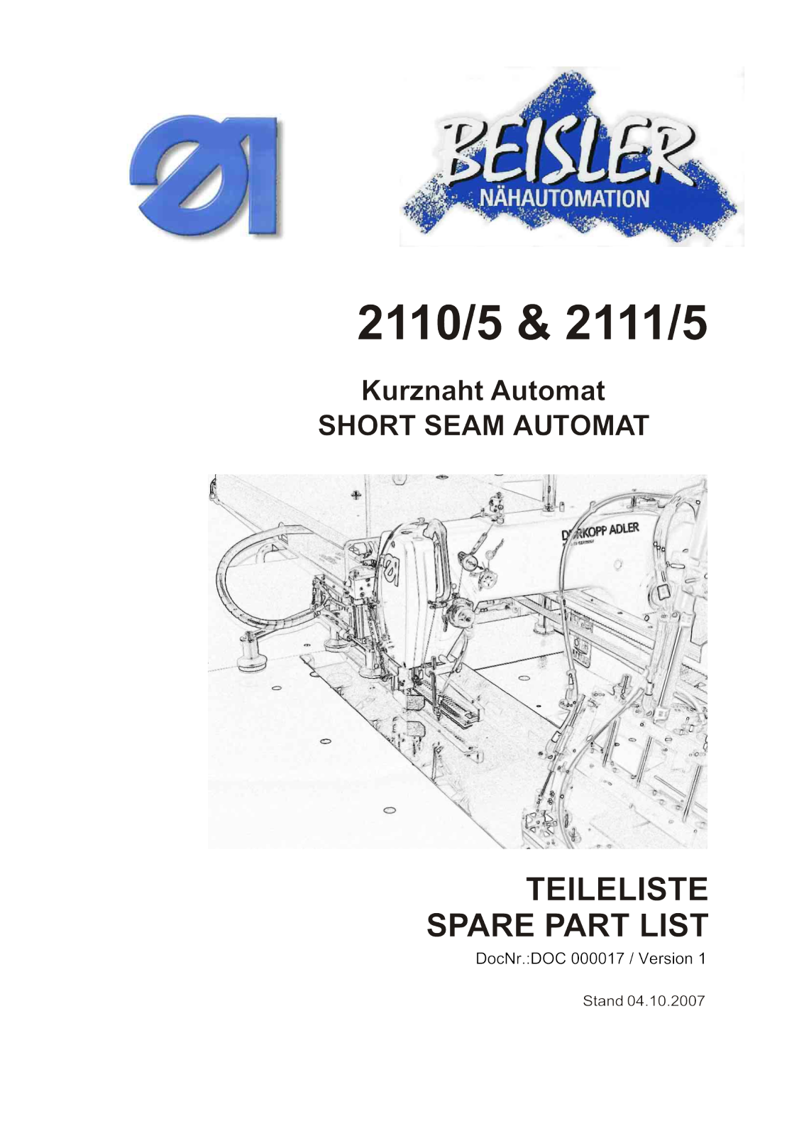 Dürkopp Adler 2110/5, 2111/5 Parts List