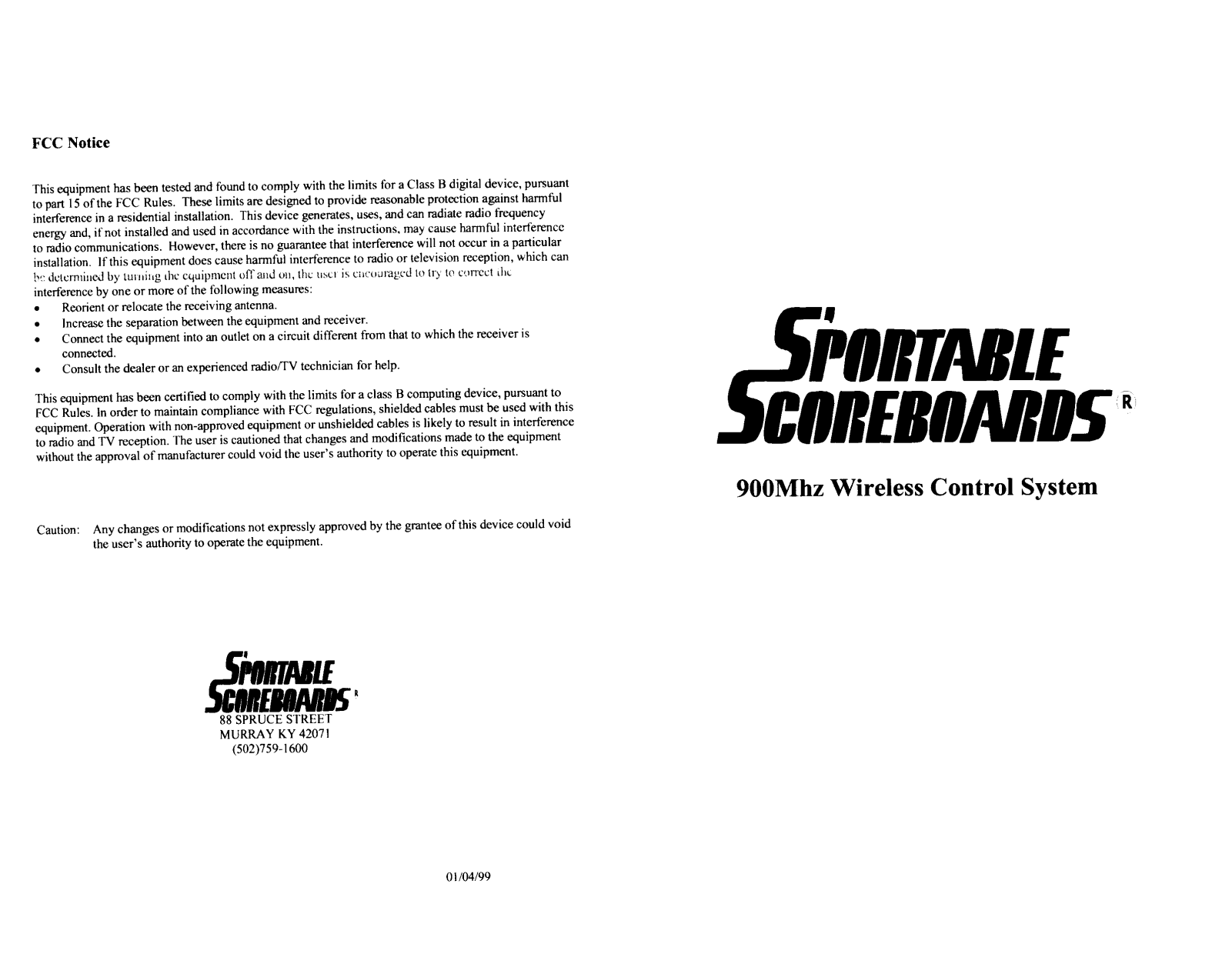 Sportable Scoreboards 900TX Owners Manual