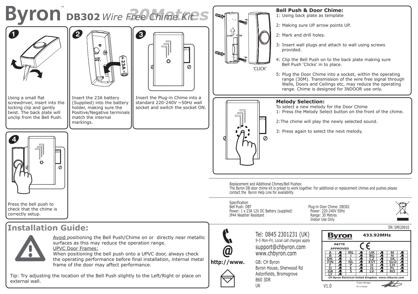 Byron DB302 Installation and Operation Instruction