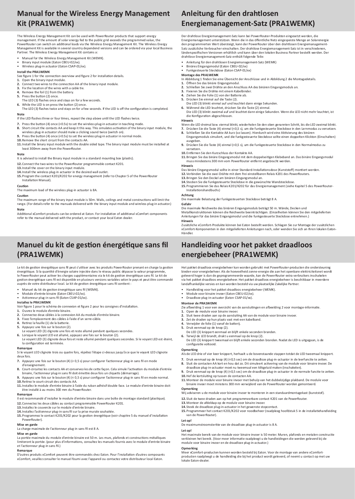 PowerRouter PRA1WEMK User Manual