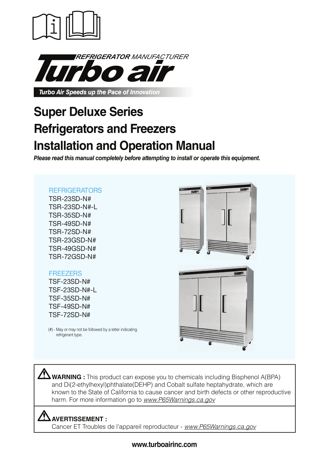 Turbo Air TSF23SDNL, TSR72SDN, TSR23SDN6L, TSF35SDN, TSR49SDN6 User Manual