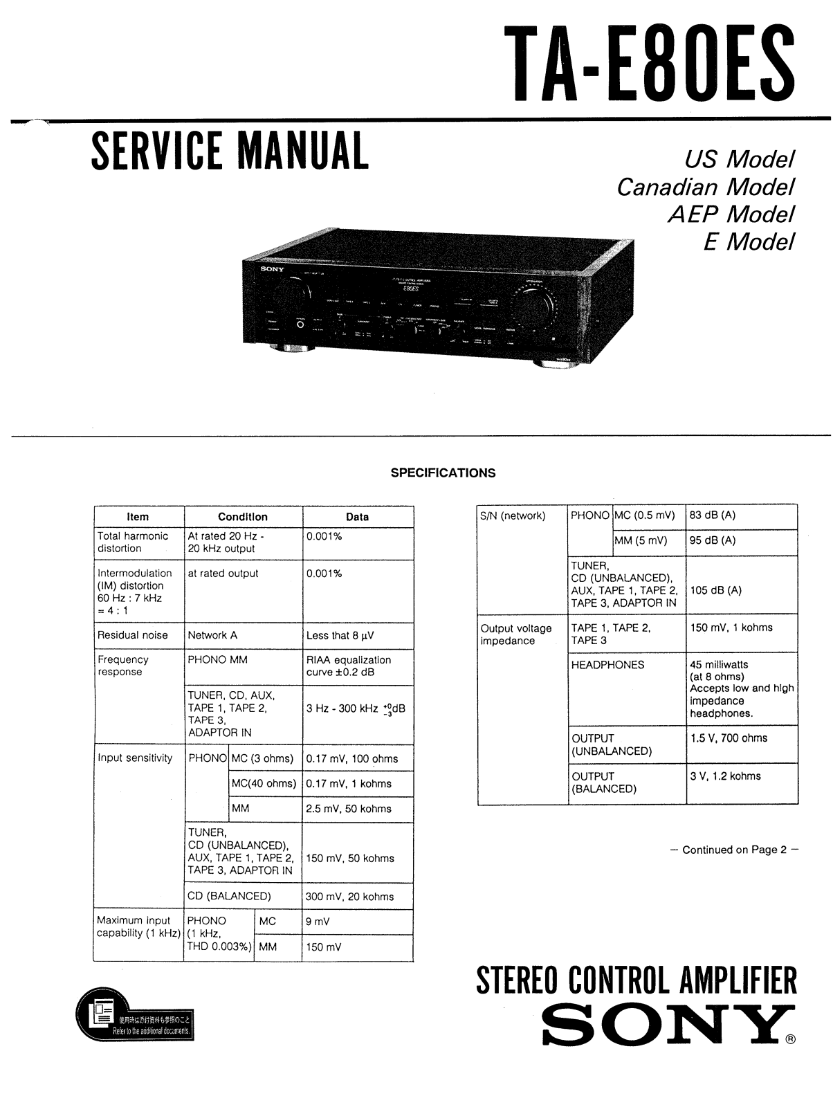 Sony TAE-80-ES Service manual