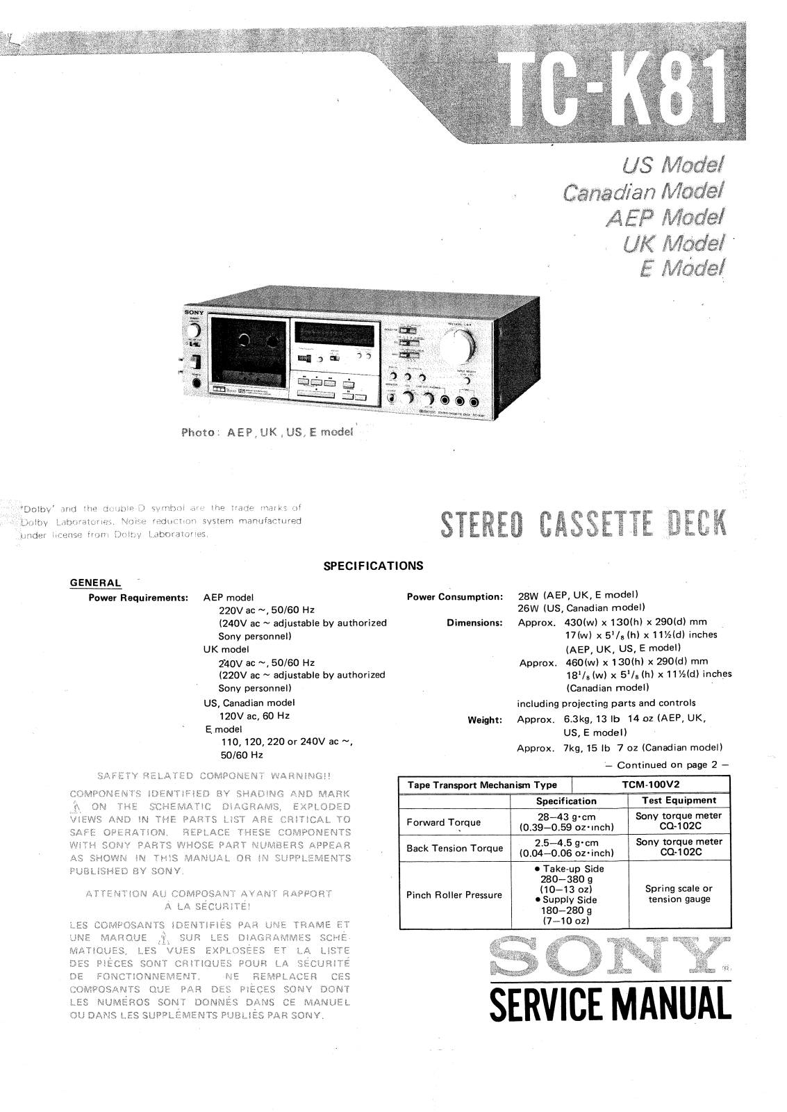 Sony TCK-81 Service manual