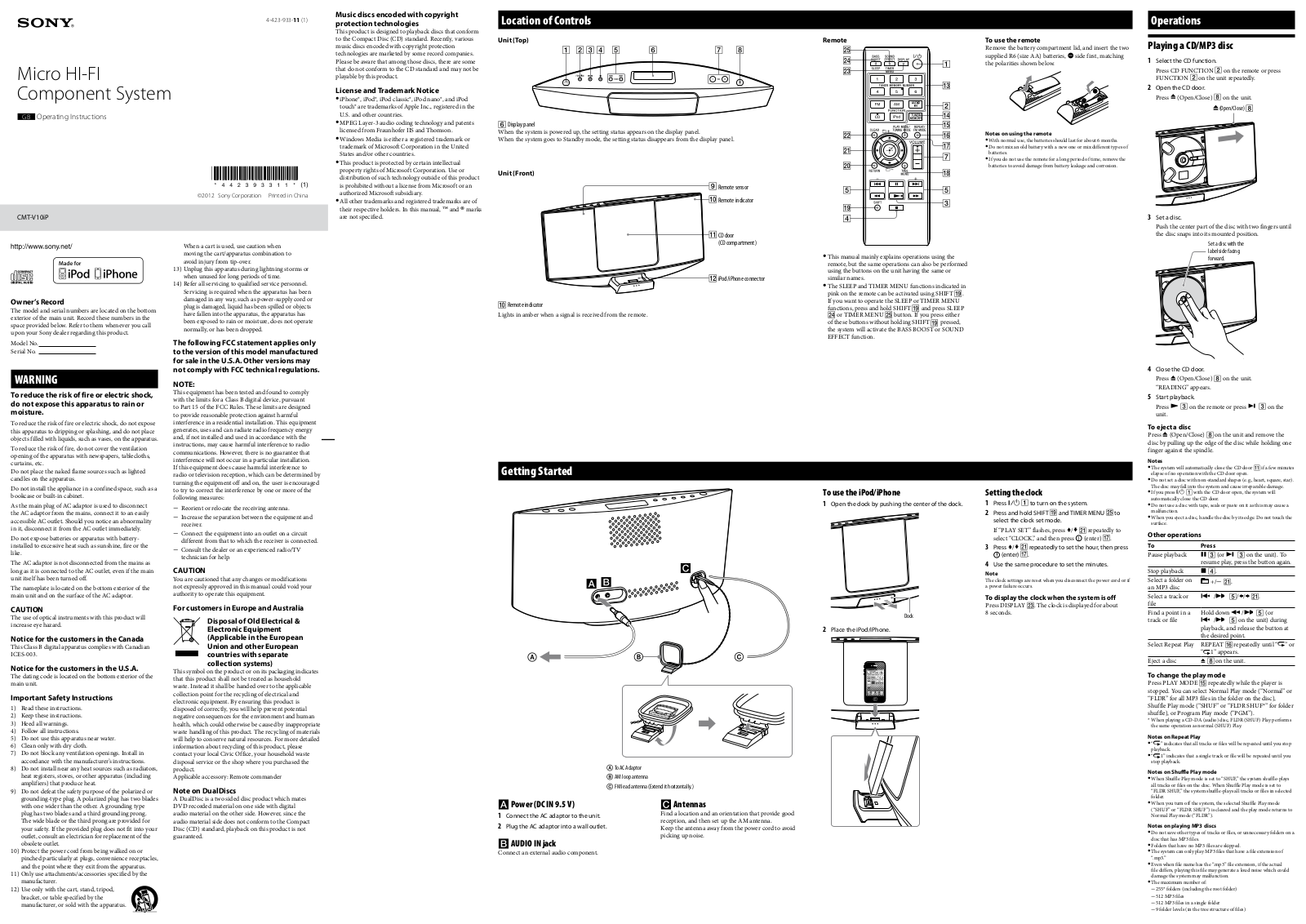 Sony CMT-V10iP User Manual