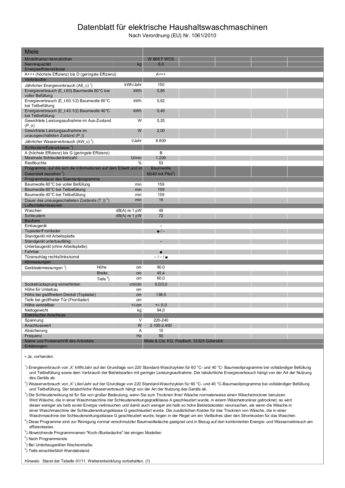 Miele W 668 F WCS operation manual