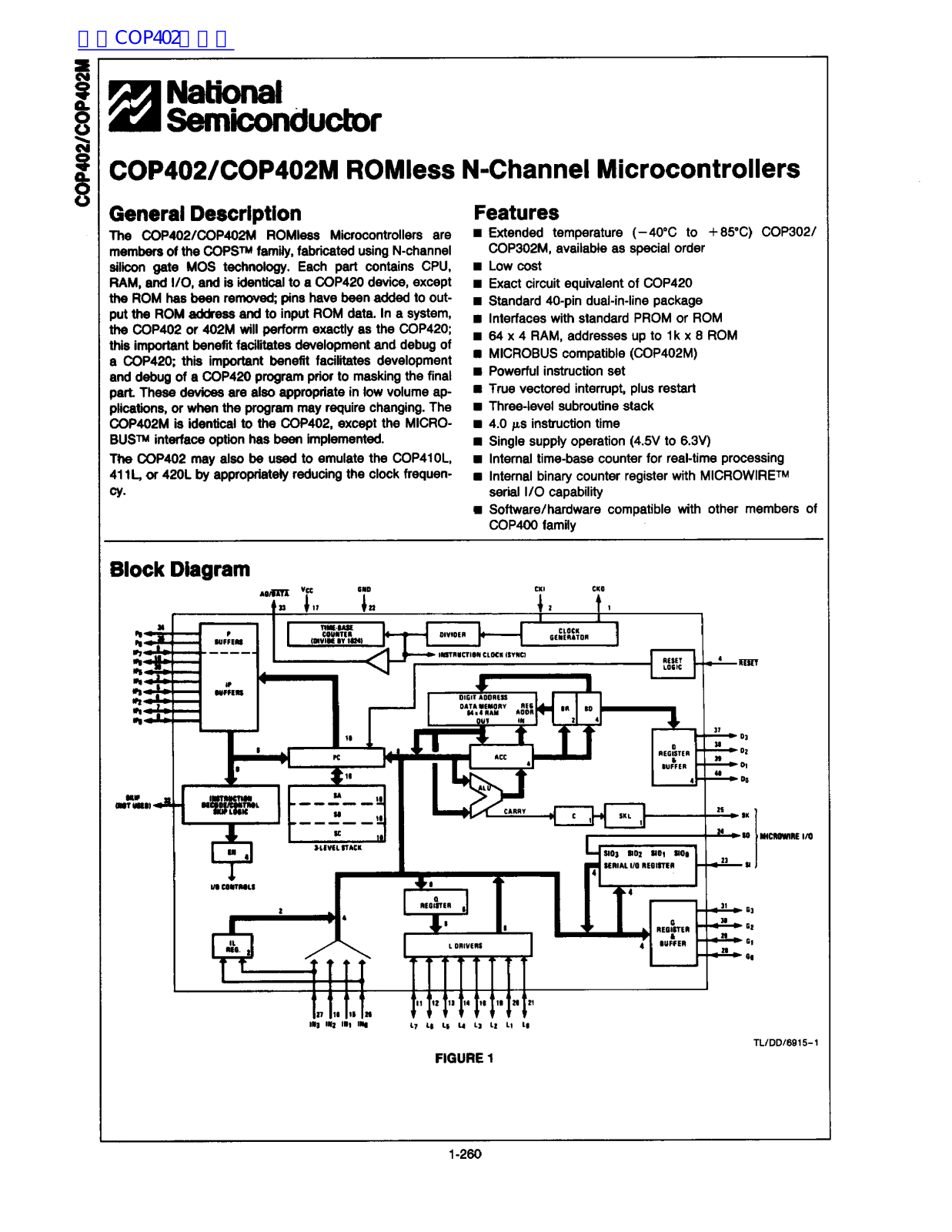 National Semiconductor COP402, COP402M Technical data