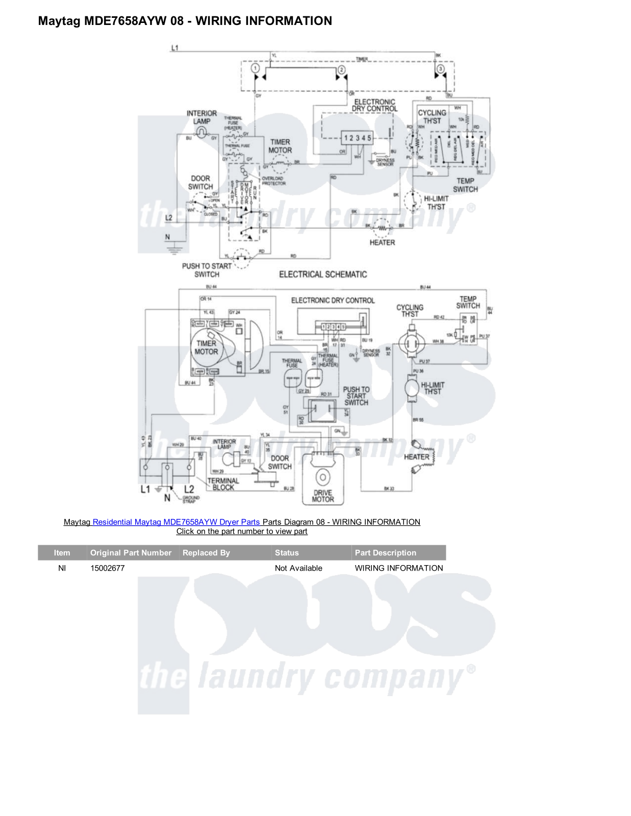 Maytag MDE7658AYW Parts Diagram