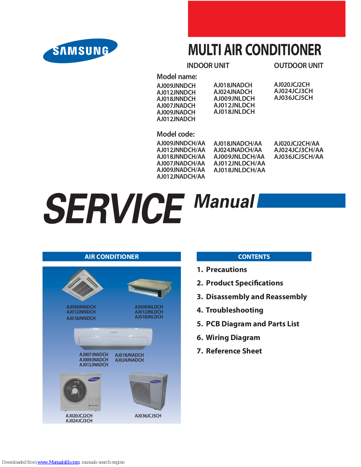 Samsung AJ012JNADCH, AJ012JNNDCH, AJ018JNADCH, AJ024JNADCH, AJ009JNLDCH Service Manual