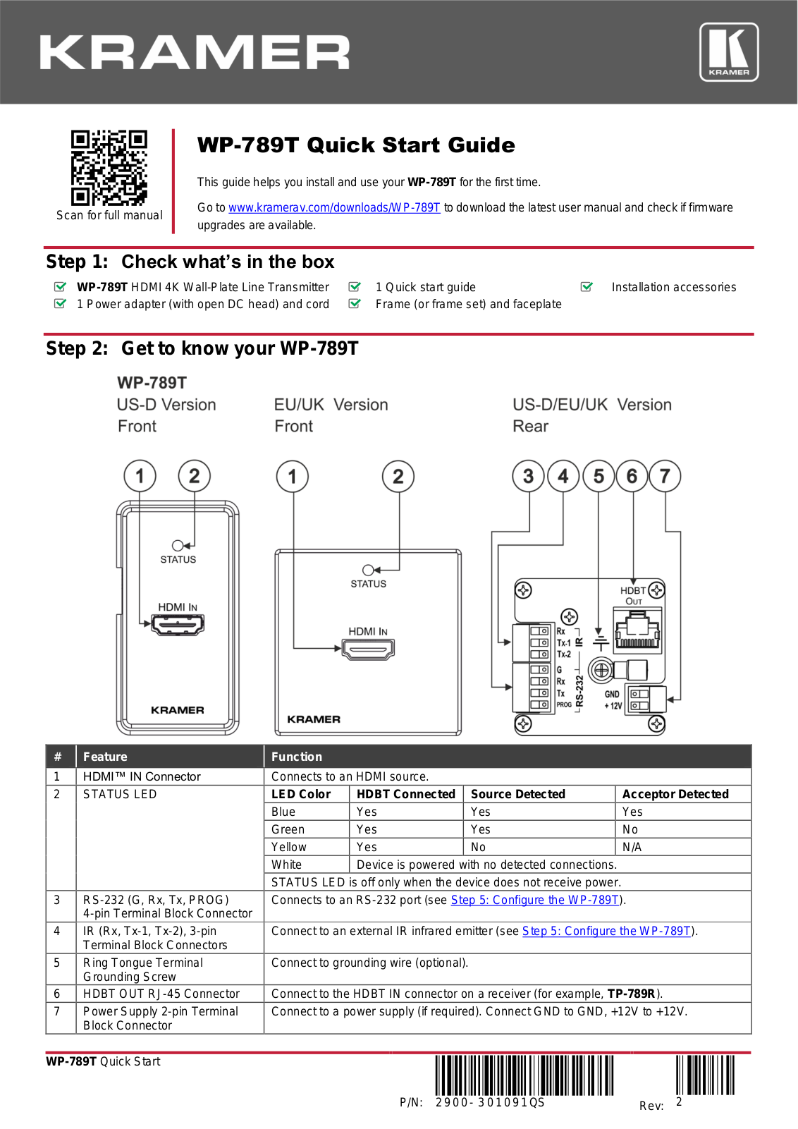 Kramer WP-789T Quick Start Guide