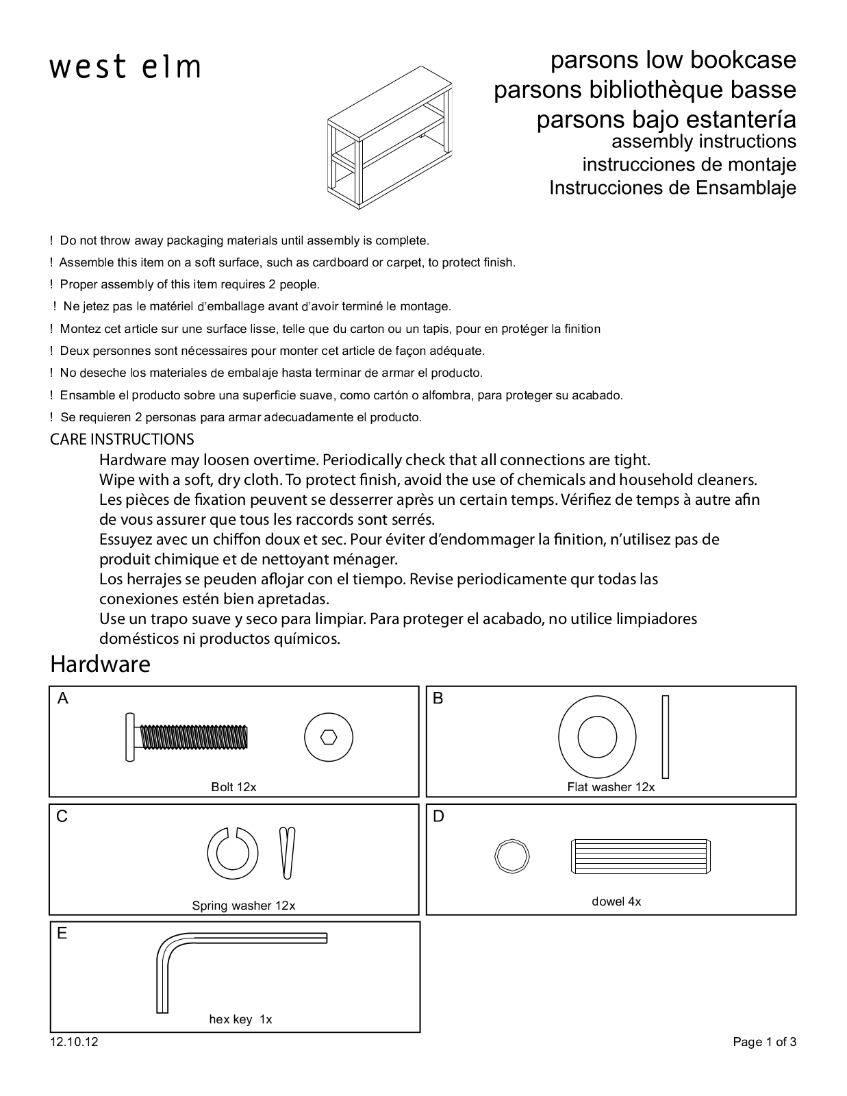 West Elm Parsons Low Bookcase Assembly Instruction