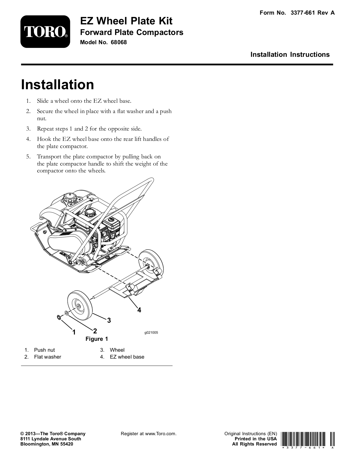 Toro 68068 Installation Instructions