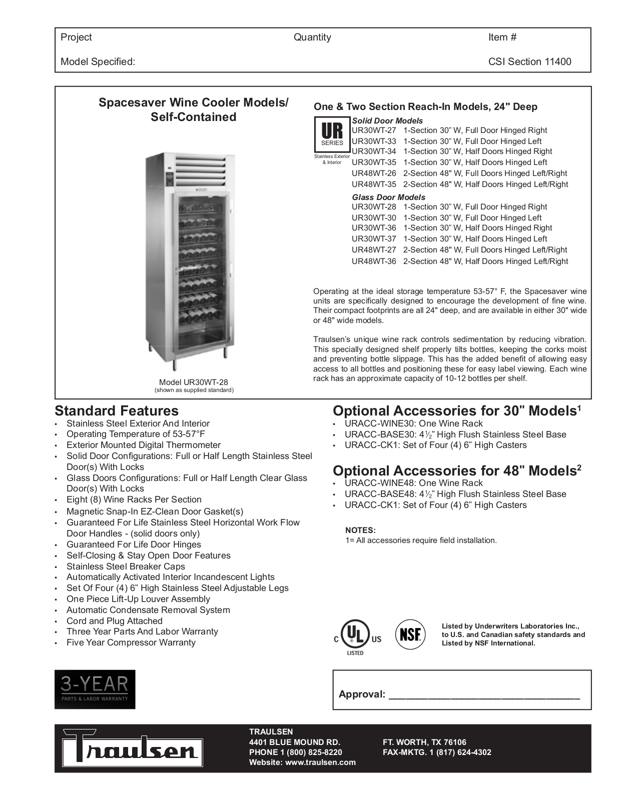 Traulsen UR30WT-30 User Manual