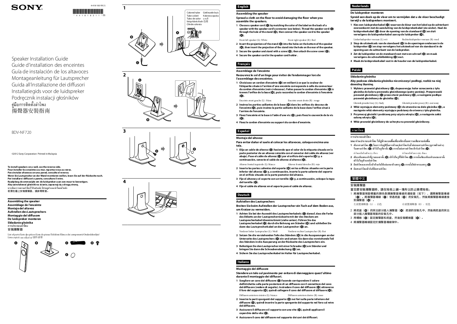 Sony BDV-NF720 Installation Manual