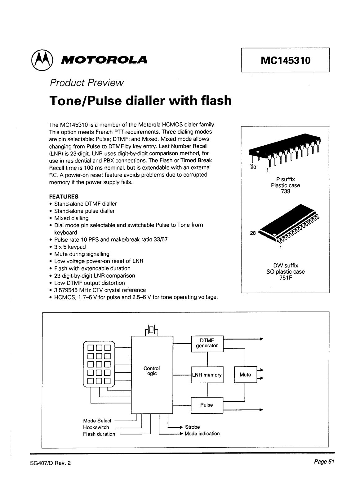 Motorola MC145310DW, MC145310P Datasheet