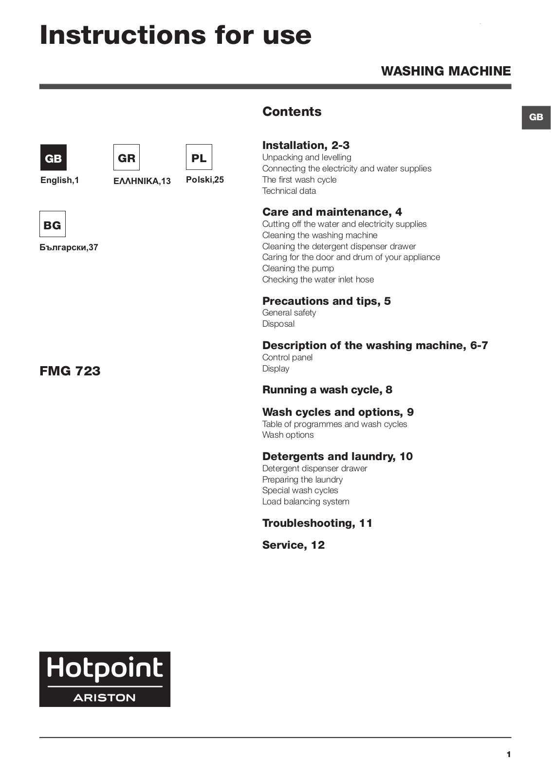 Hotpoint FMG 723MB EU.M User Manual