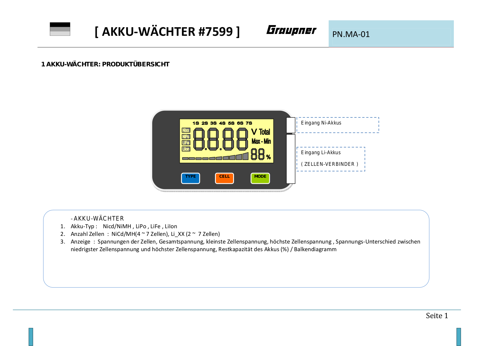 Graupner 7599, PN.MA‐01 User guide