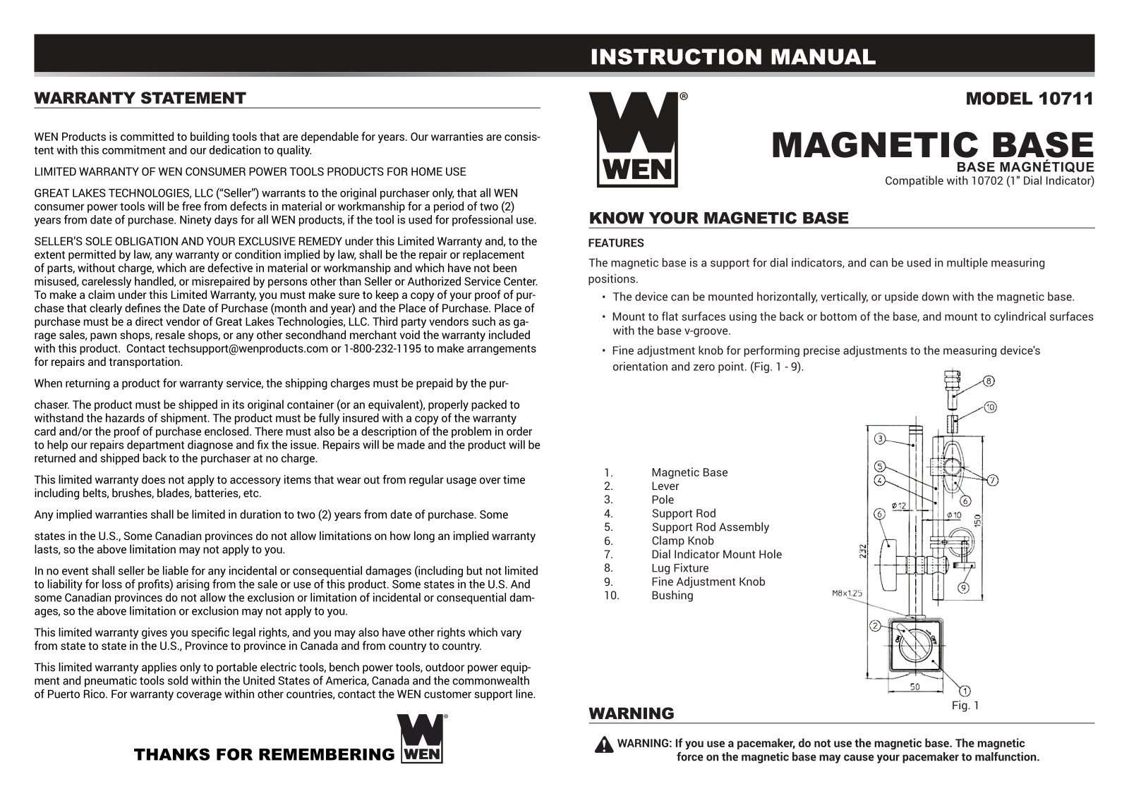 Wen 10711 Instruction Manual