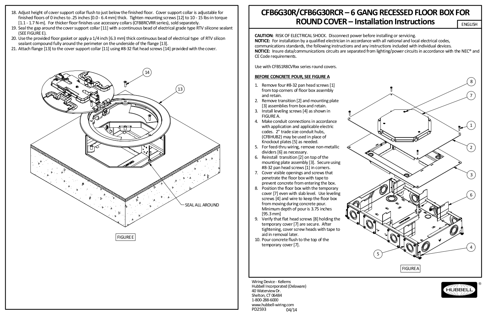 Hubbell Power Systems CFB6G30R, CFB6G30RCR Installation Instructions Manual