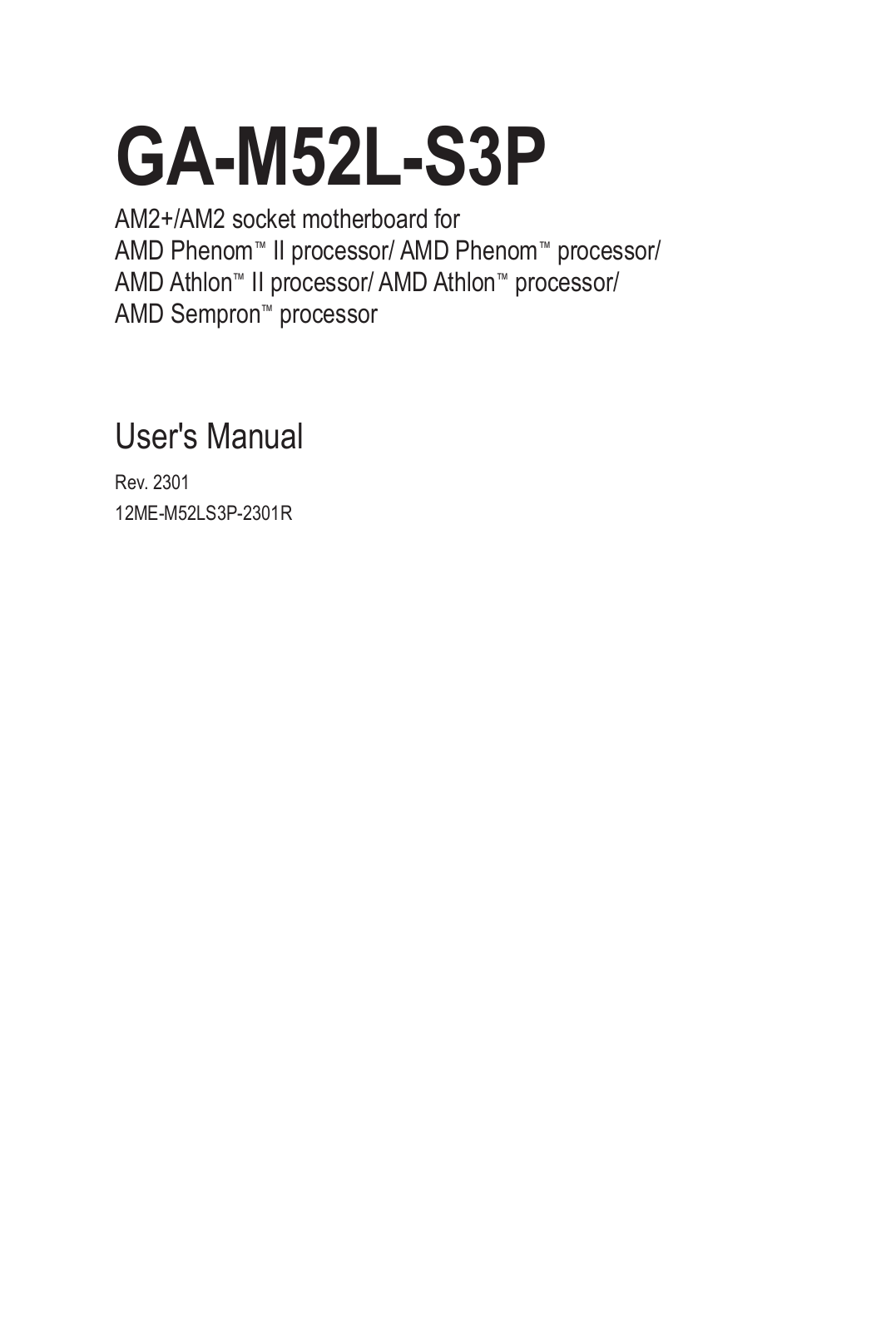 Gigabyte GA-M52L-S3P Manual